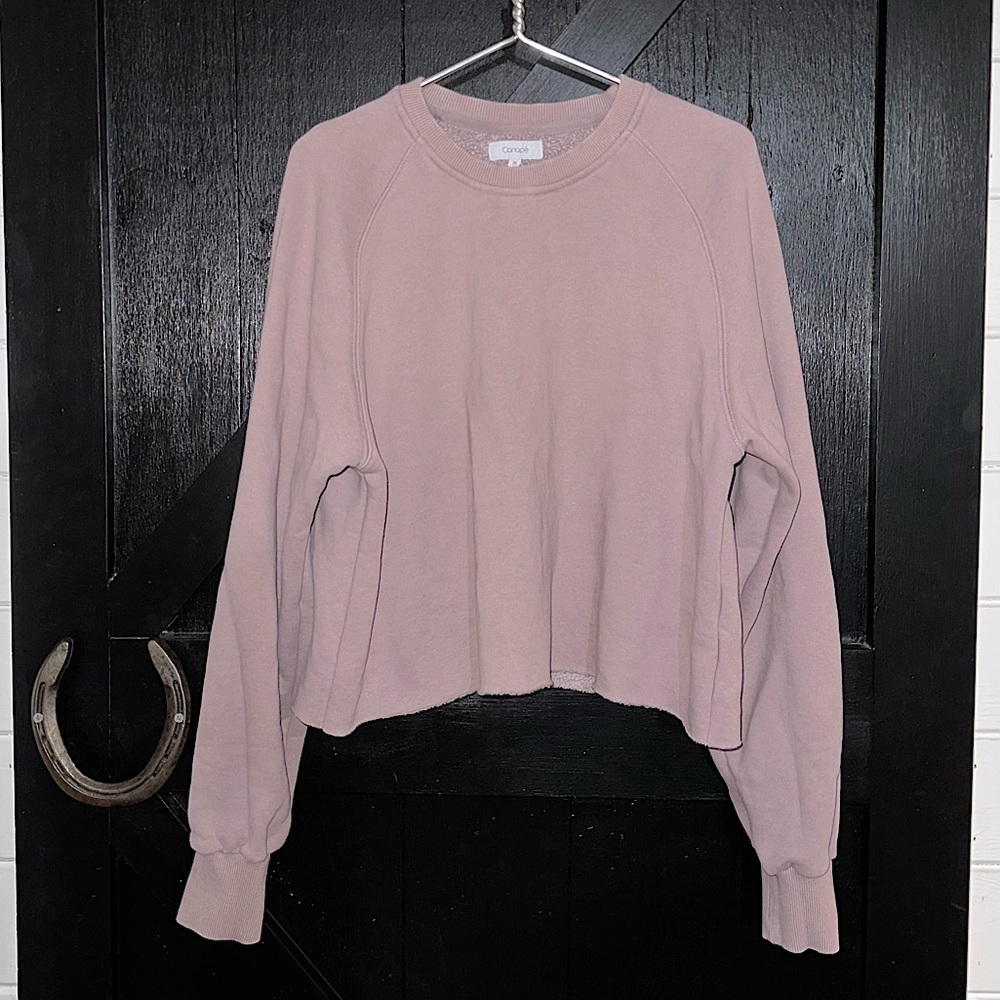 Canapé Anthropologie The Classic Raglan Cropped Sweatshirt Mauve Dusk Fleece M